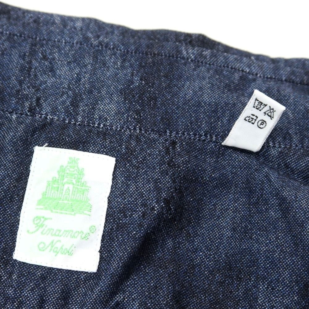 Finamore ホリゾンタルカラー ネイビー 18 1/2 中古】フィナモレ Finamore 90周年記念 コットンカシミヤ