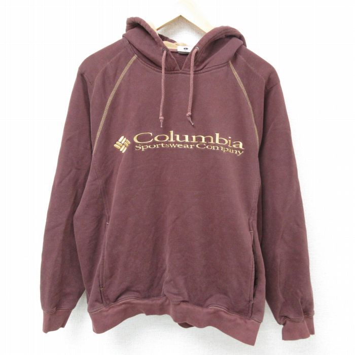 XL/古着 コロンビア Columbia 長袖 スウェット パーカー メンズ 00s ビッグロゴ 刺繍 ラグラン 茶 ブラウン 24sep19 中古 スエット トレー