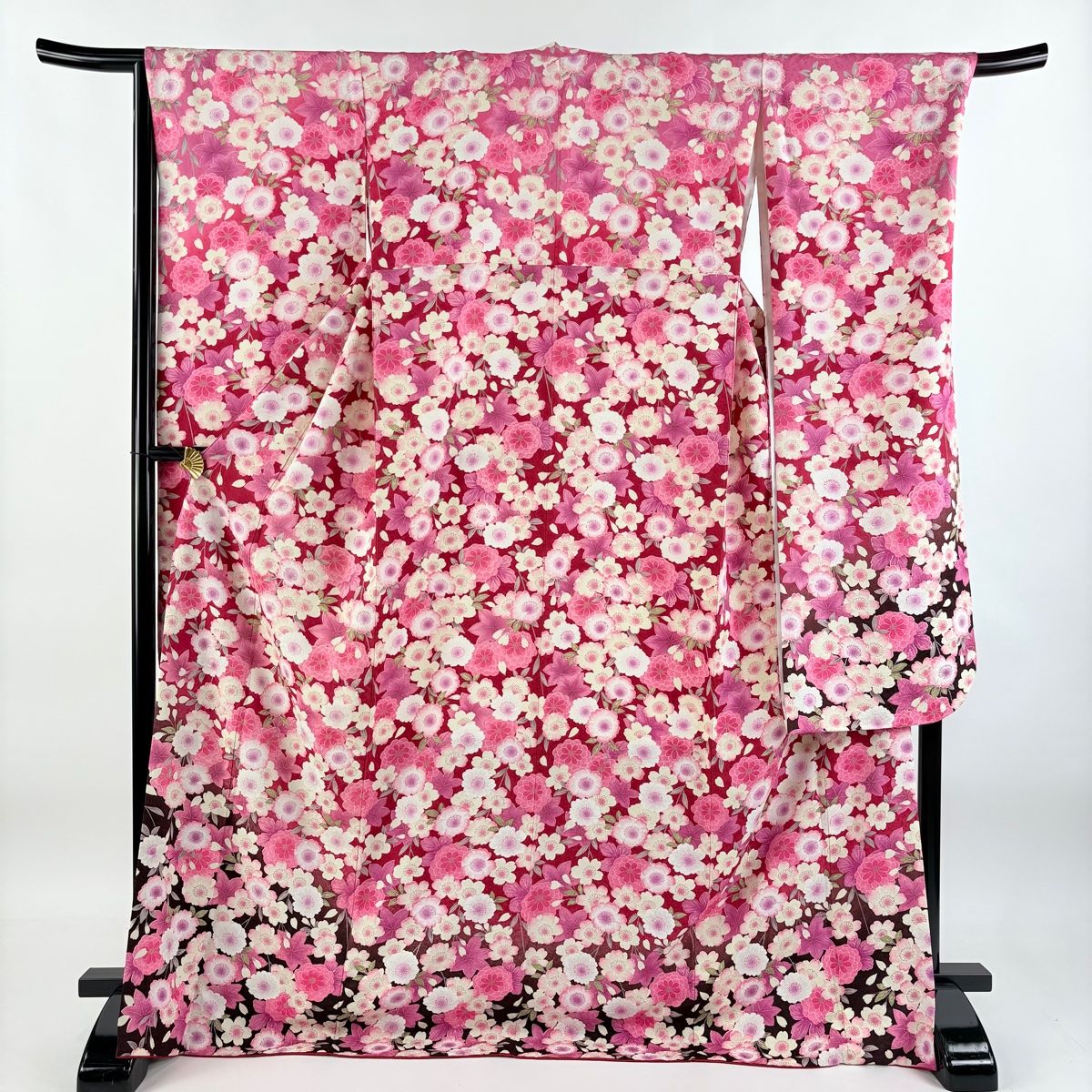 振袖 身丈172.5cm 裄丈68cm L 袷 桜 菊 金彩 染め分け 赤 正絹 名品