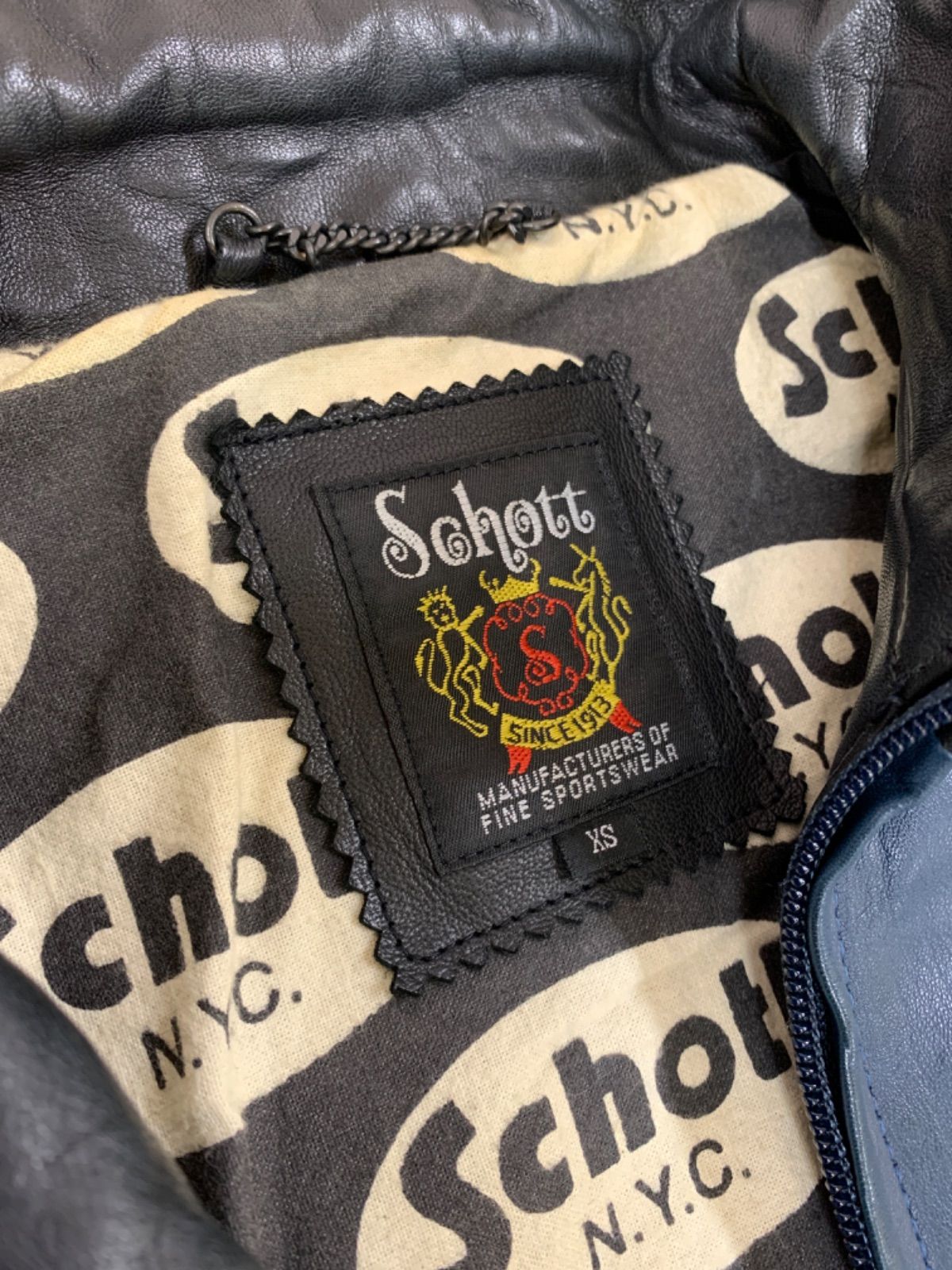 ☆Schott ショット ラムレザー 羊革 ジャケット XS ワッペン 切替