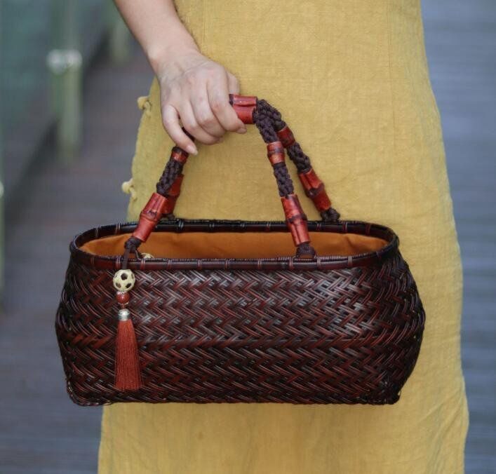 大容量収納かご おしゃれ竹籠 編み 収納箱 小物入れ 茶道*お菓子入れ 竹工芸