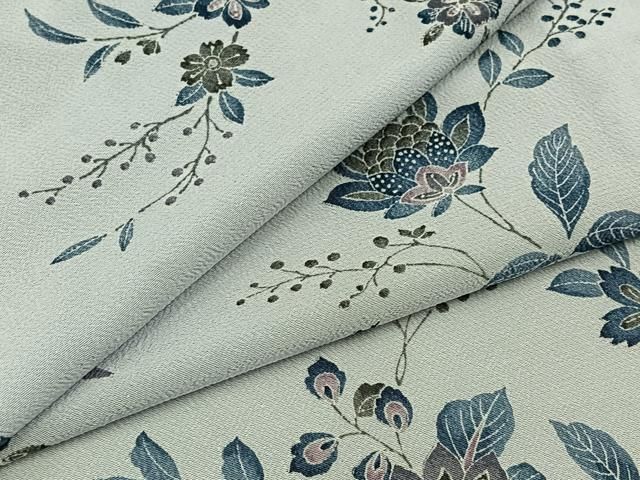 平和屋着物▽上質な小紋　単衣　手描き　更紗花文　鬼しぼ縮緬　正絹　逸品　AABB4517jh 平和屋着物▽上質な小紋 単衣 手描き 更紗花文 鬼しぼ縮緬