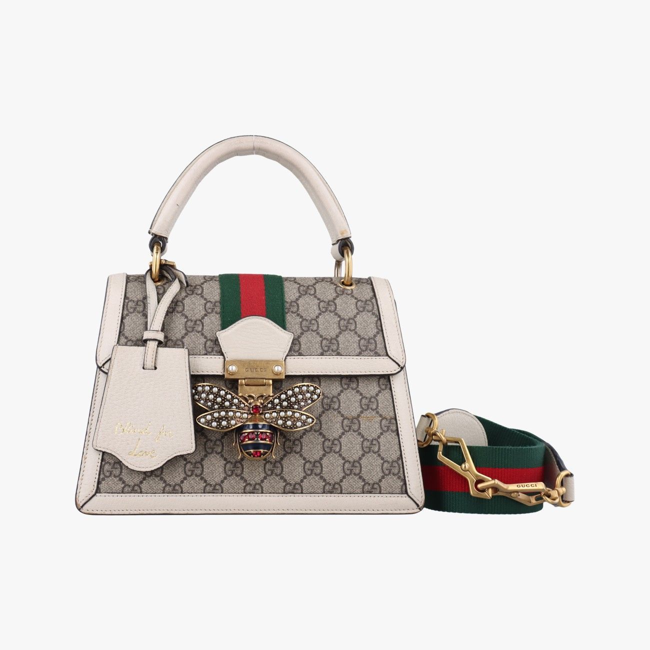 グッチGucciクイーン マーガレットホワイト×マルチ PVCコーティングキャンバス×レザー476541I026828100