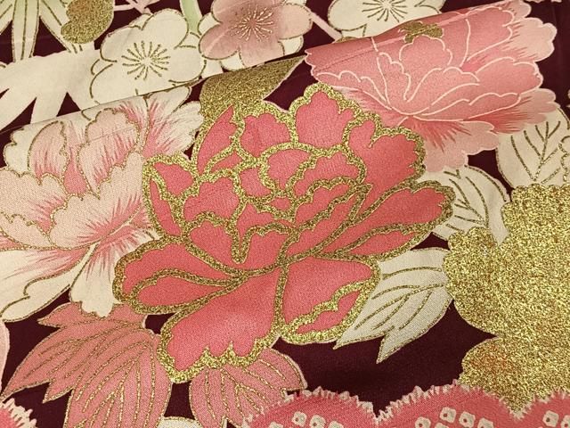 【華やか】⭐️金彩振袖⭐️縮緬⭐️雪輪重ね文様⭐️ 平和屋着物□豪華振袖 束ね熨斗舞蝶文 暈し染め 銀彩 正絹 逸品