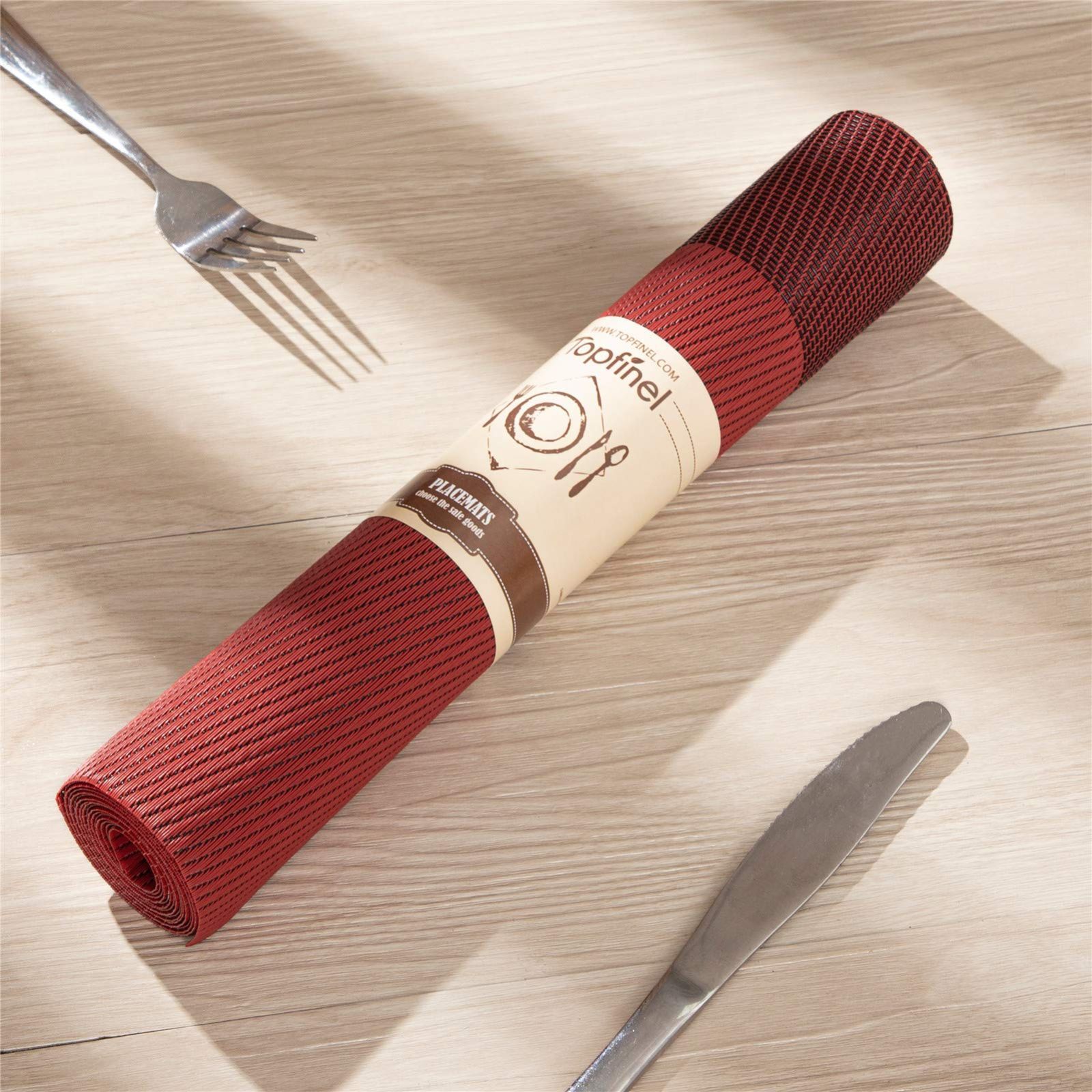 売切注意 お早めに 防汚 撥水 断熱 全 選択 滑り止め 格子縞 北欧 お手入れ簡単 おしゃれ PVC ランチョンマット レッド Topfinel