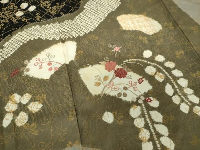 平和屋着物○訪問着 絞り 刺繍 道長地紙花文 金彩 正絹 逸品