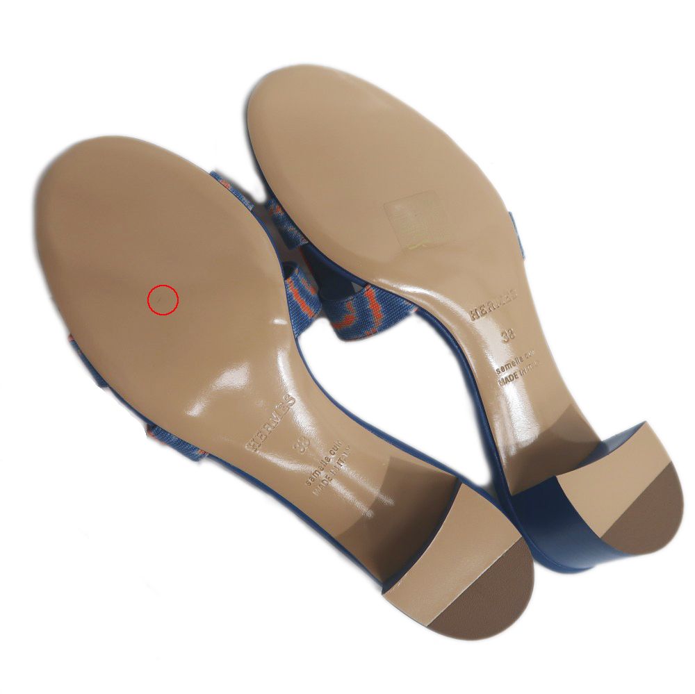 名東】エルメス オアジス サンダル サイズ38 ブルー系 オレンジ