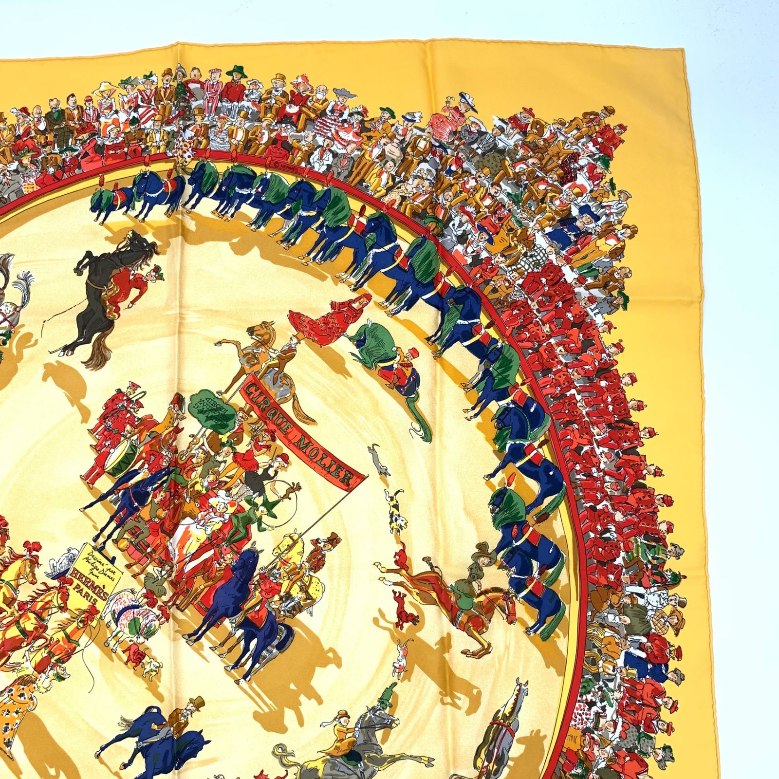 美品 HERMES エルメス カレ90 CIRQUE MOLIER モリエサーカス イエロー  