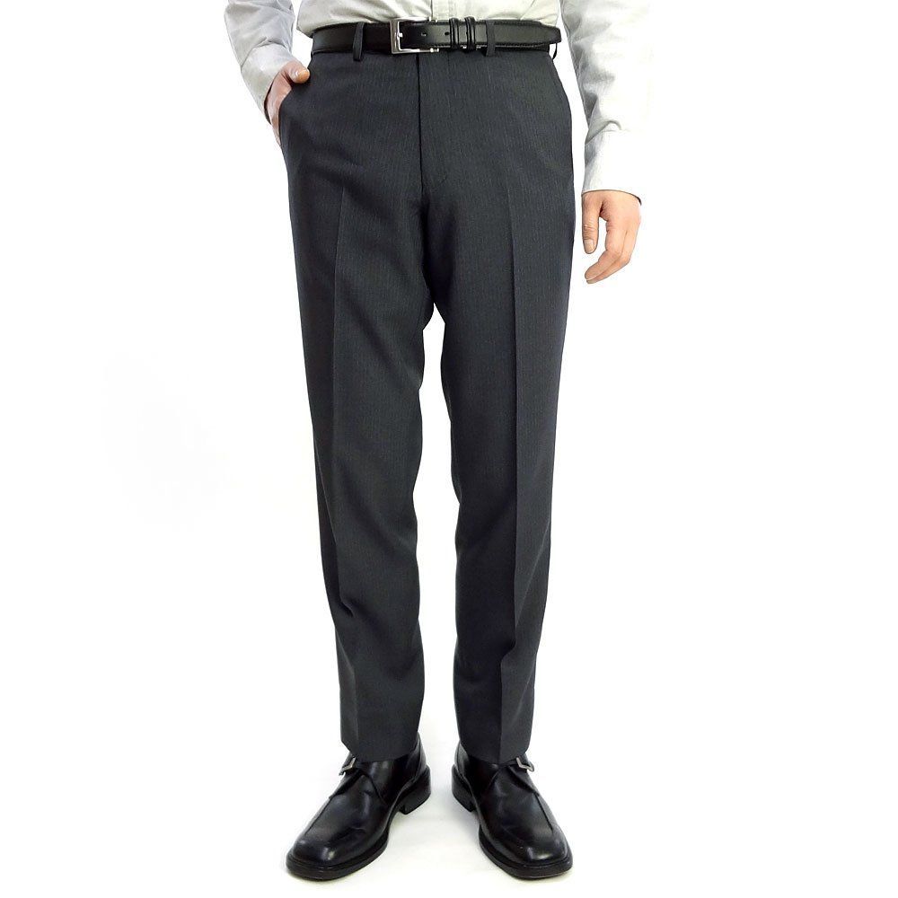 【数量限定】[シトラスヒルズ] 裾上げ済ピンストライプノータックスラックス (ウエスト94（股下73） グレー)