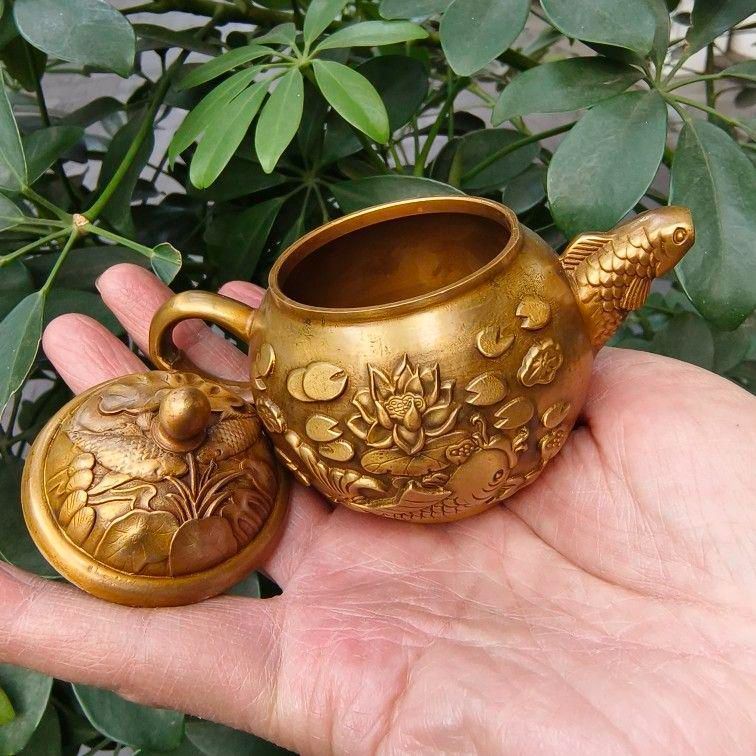 銅器 蓮花鯉 徳利 茶壺 煎茶器 茶道具 装飾品 工芸品 置物