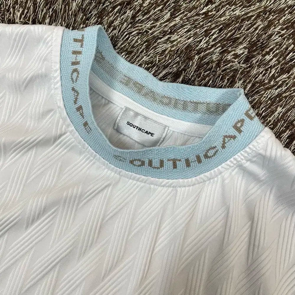 SOUTH CAPE 白 ハイネック バイ ジャガード 半袖 Tシャツ M