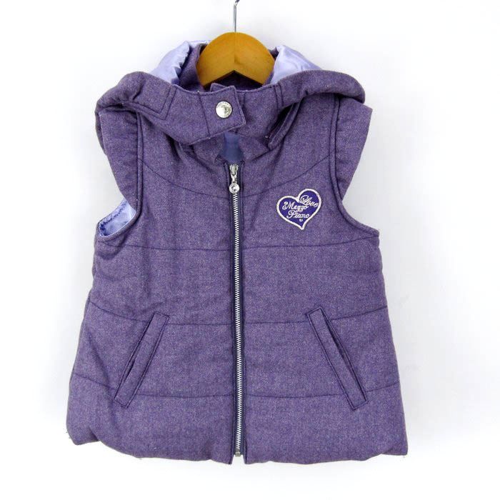 メゾピアノ 中綿ベスト リボンフード付 ジップベスト ウール混  