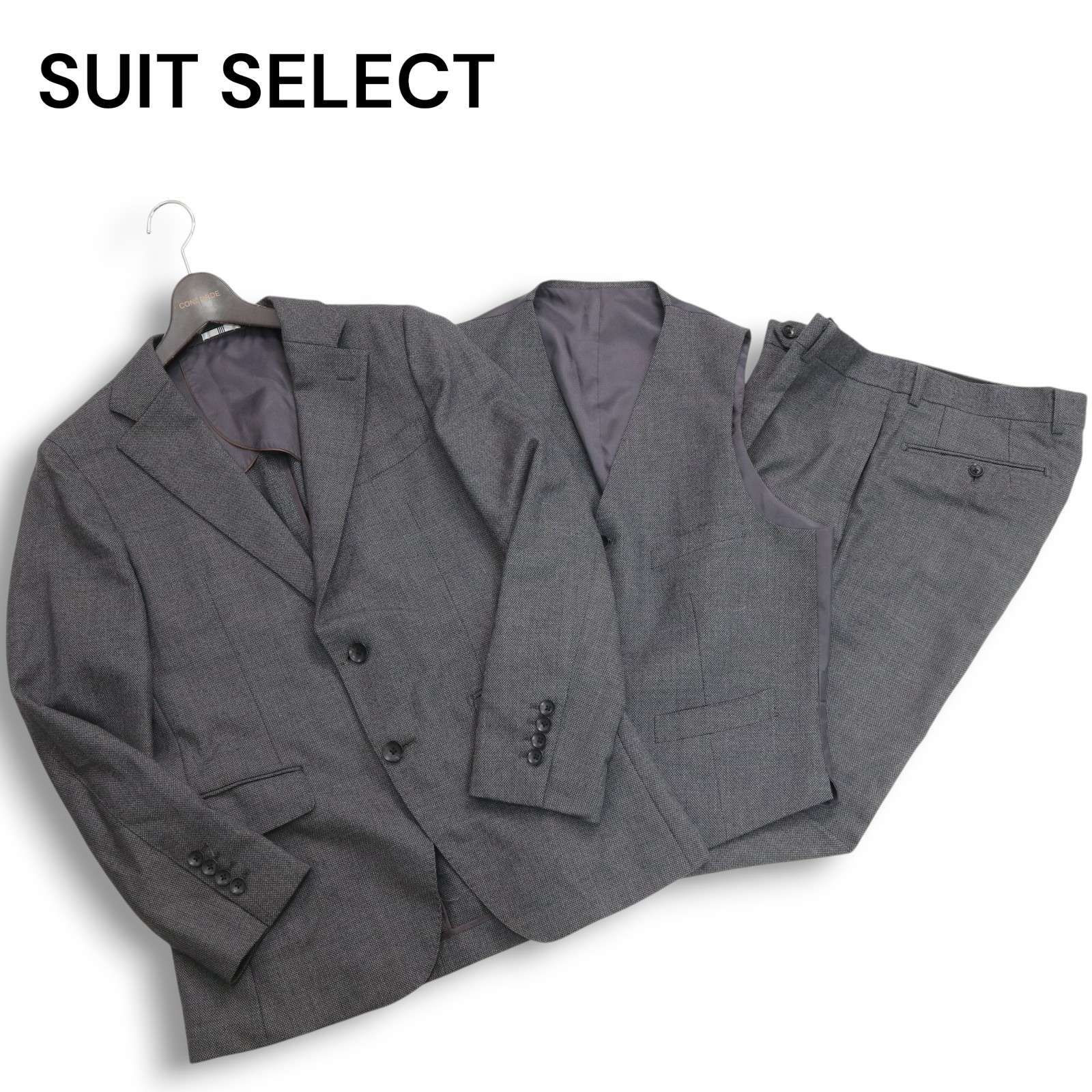 SUIT SELECT スーツセレクト 秋冬 千鳥柄 3ピース セットアップ スーツ Sz.A6 メンズ グレー ビジネス