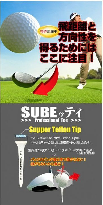 【送料無料】特許出願中！ SUBEッティ スベッティ ゴルフティー 3本入 Professional Tee ロングティー ブラック ホワイト メール便