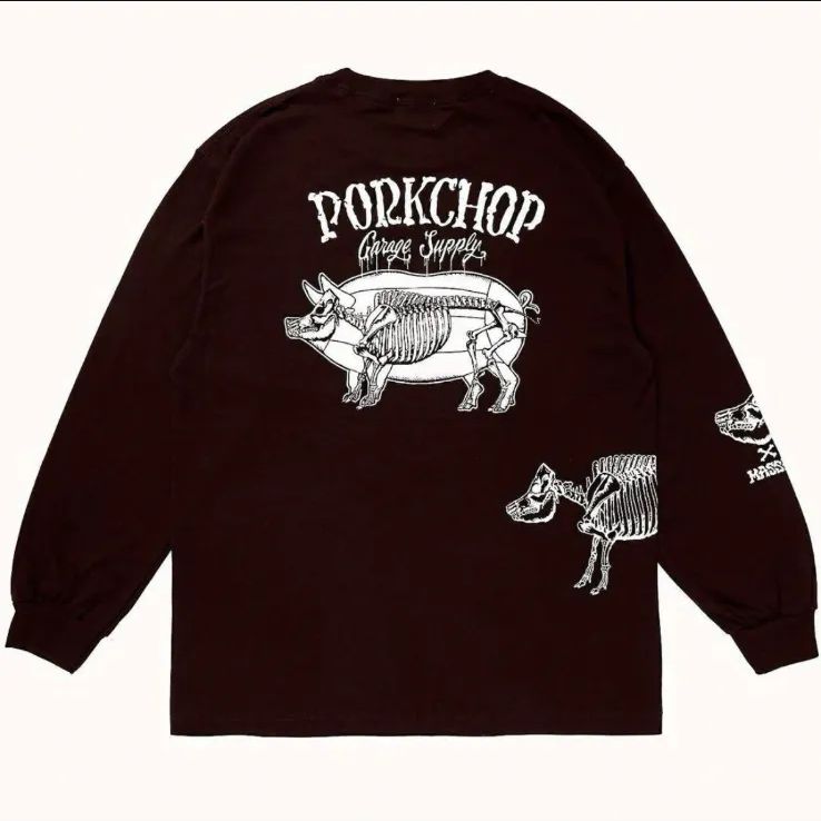 【即日発送】ポークチョップ　Tシャツ　HRCS限定 PORKCHOP GARAGE SUPPLY - PORK BACK L/S TEE (BLACK×ORANGE