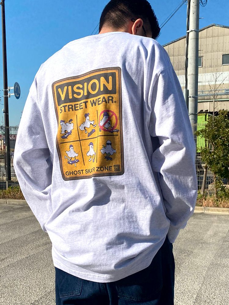 長袖 Tシャツ 大きいサイズ ゴーストサインボード バックプリント クルーネック ロンT プルオーバー メンズ 3L 4L 5L ホワイト ブラック ホワイト