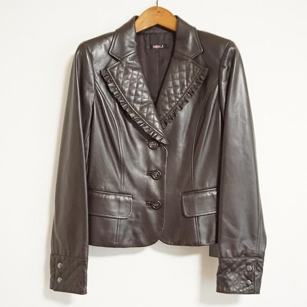#wnc ミスジェイ MISS J ジャケット 38 焦げ茶 羊革 フリル レザー レディース [898795]