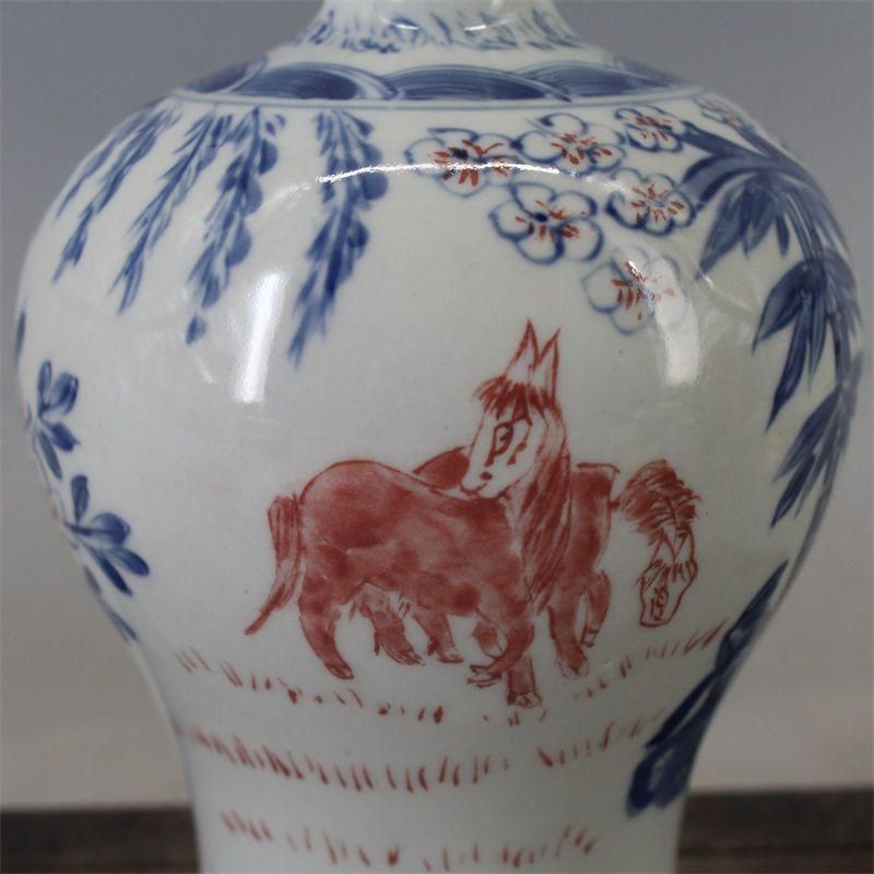 清康熙烏金釉本金手描き松鶴延年天球瓶 景徳鎮 陶磁器 装飾品現代工芸品美術品置物 清康煕青花釉里紅三羊開泰梅瓶 景徳鎮 陶磁器 装飾品 現代工芸品