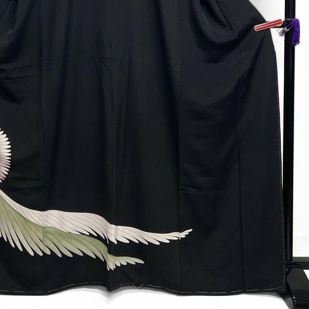 未着用 黒留袖 五つ紋 比翼付き 金彩 華紋 鳳凰 熨斗 着物 082a d 未