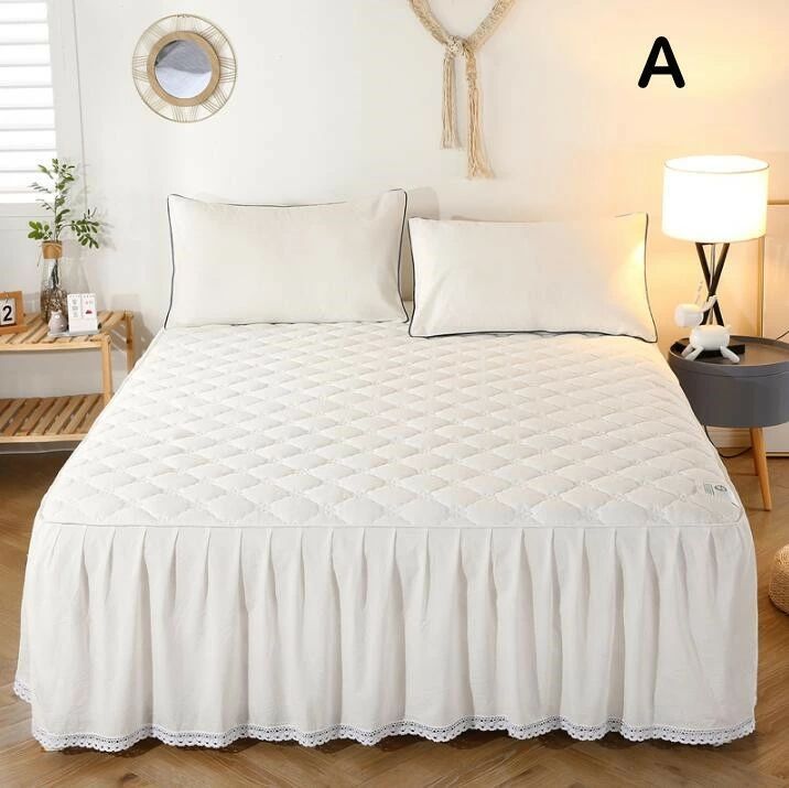 ベッドスカート 中綿 コットン 綿100% 洗いざらし 柔らかい キング ダブル レース付き シングル セミダブル きれいめ 優雅 エレ上品 xzdsnck