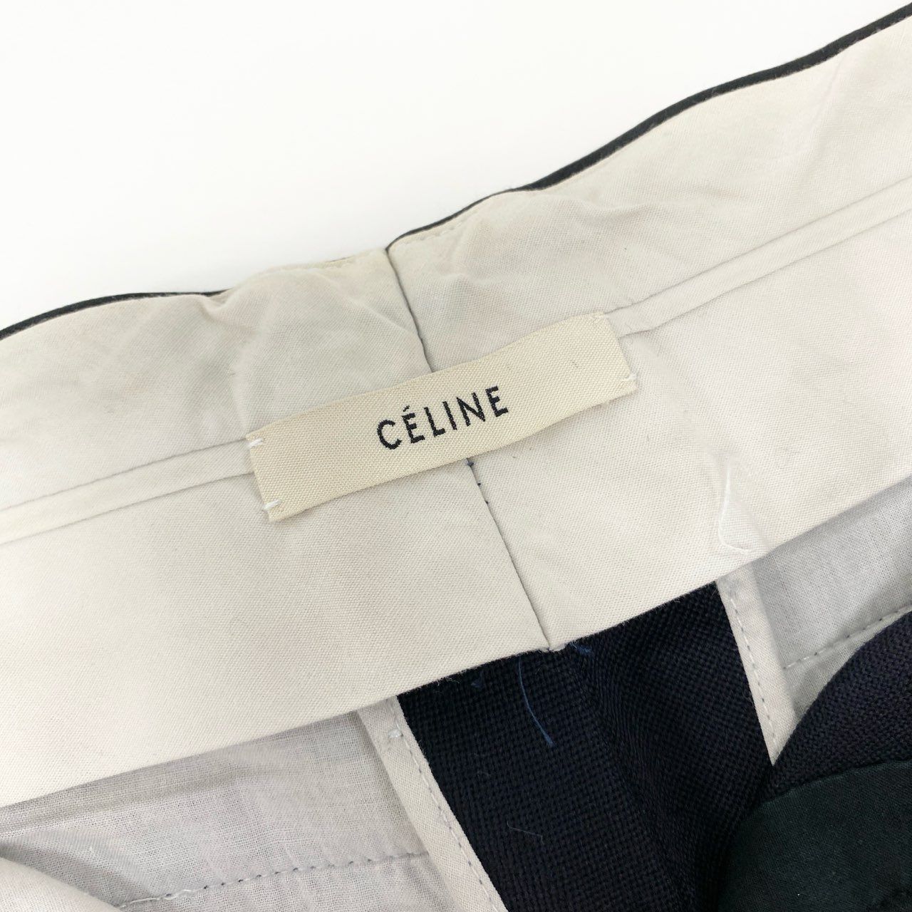 22i16 CELINE セリーヌ フィービー期 スラックスパンツ テーパードパンツ ボトムス ウエスト素材切り替え 34 ネイビー レディースu02t DECORATOM_COM_BR