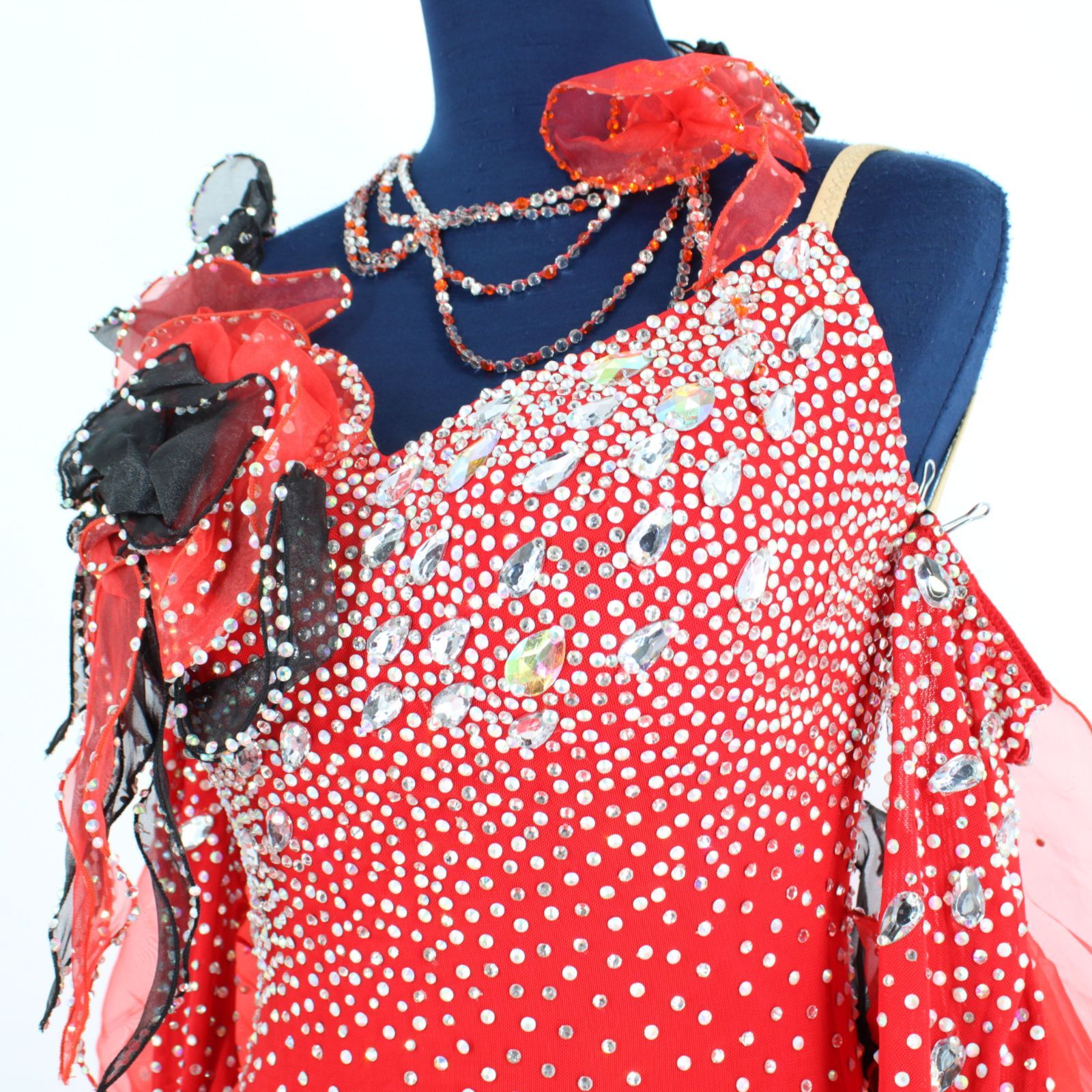【美品 社交ダンス衣装】レッド 豪華フリル ワンピース ドレス レース 花柄 美品 社交ダンス衣装】レッド TAKADANCE タカダンス ワンピース