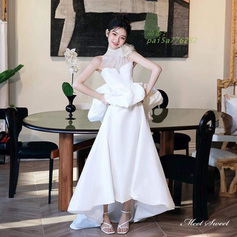 ウェディングドレス ロングドレス マーメイドライン ノースリーブ ベアトップ 二次会 結婚式 前撮り ウエディングドレス サテン ブライダル 花嫁 挙式 pai5a776282