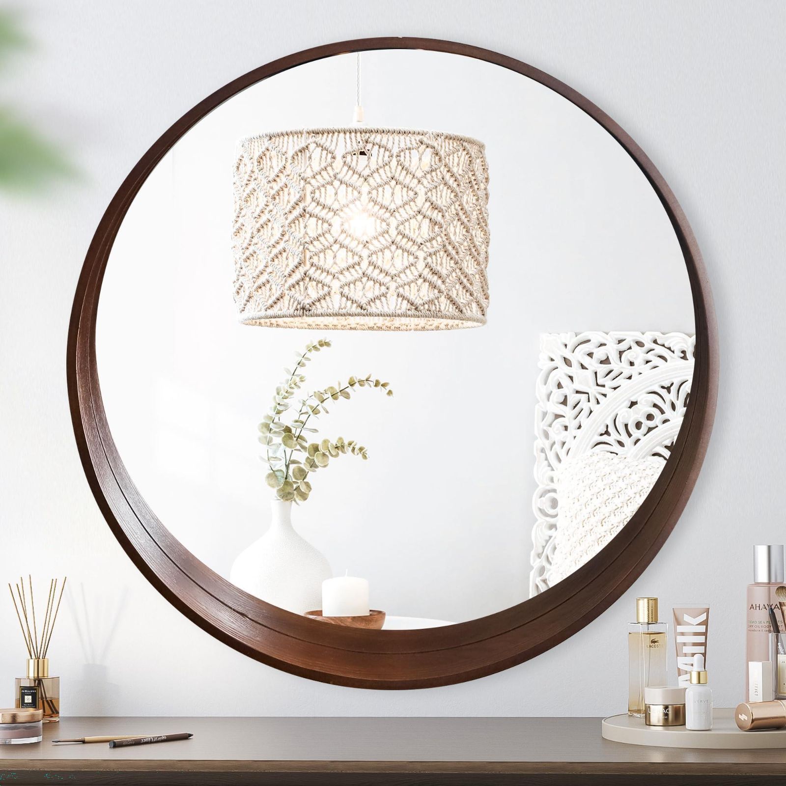 木製 円形 壁掛け鏡 直径約30cm 木製 円形 壁掛け鏡 直径約30cm 木製 円形 壁掛け鏡 直径約30cm