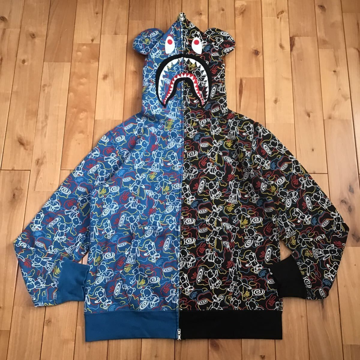 ☆XL☆ MEDICOM TOY CAMO BE@R SHARK FULL ZIP HOODIE a bathing ape ...