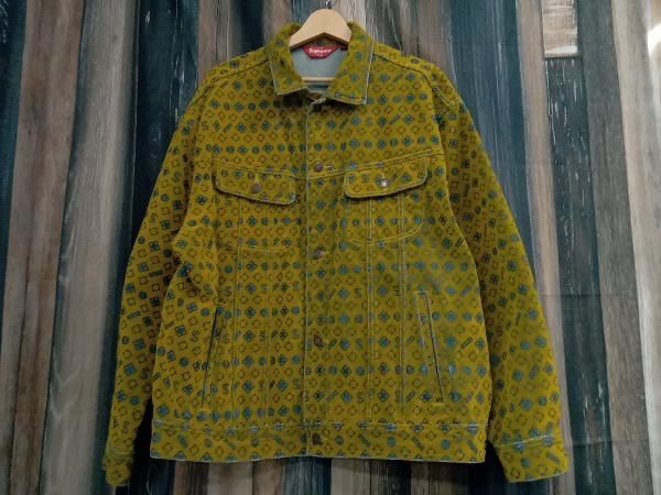 Supreme シュプリーム Flocked Denim Trucker Jacket デニムジャケット 総柄 マスタード L
