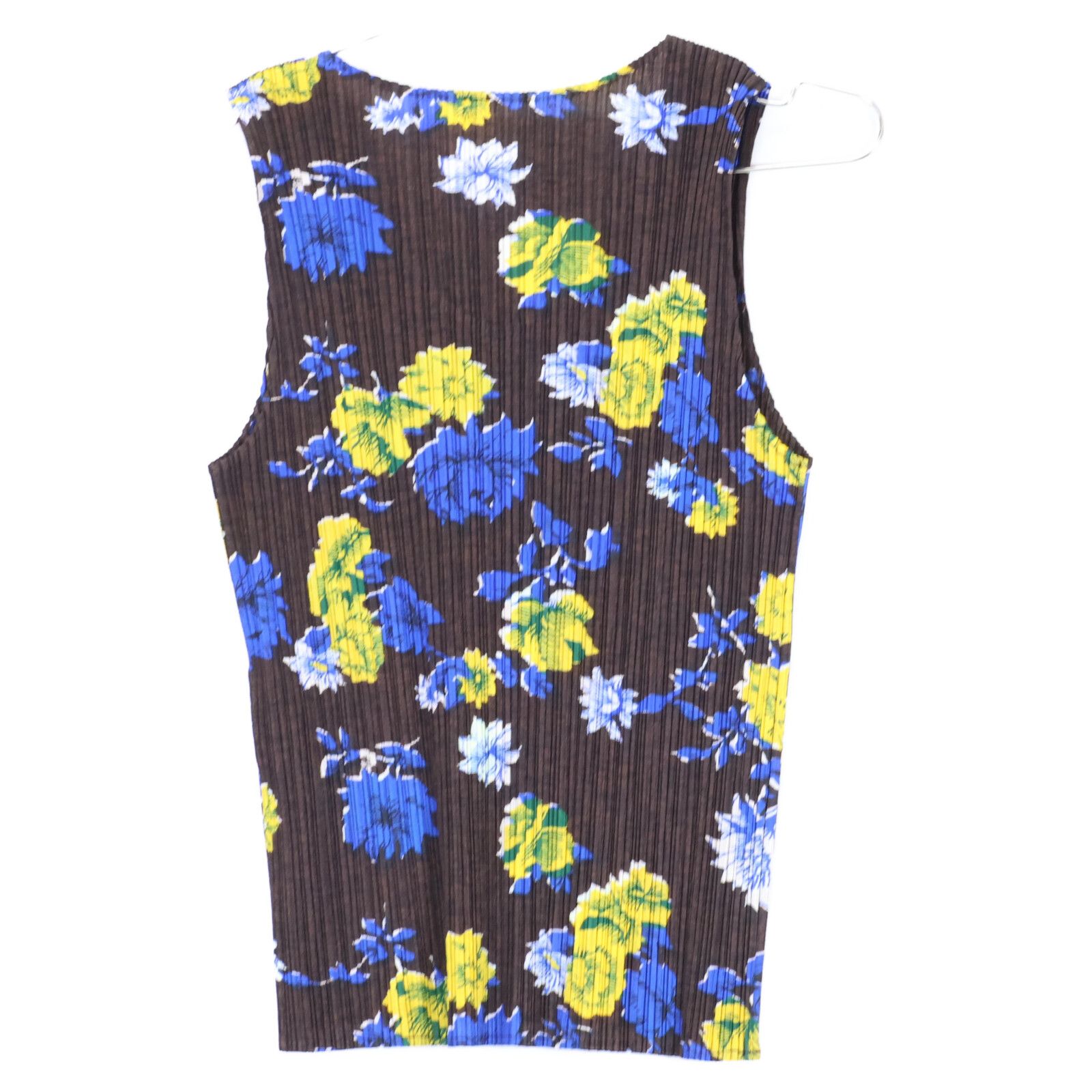 極美品プリーツプリーズ×テリージョンスン ノースリーブシャツ 総柄 L相当3 PLEATS PLEASE プリーツプリーズ PP72-JK500 ブラウン×ブルー