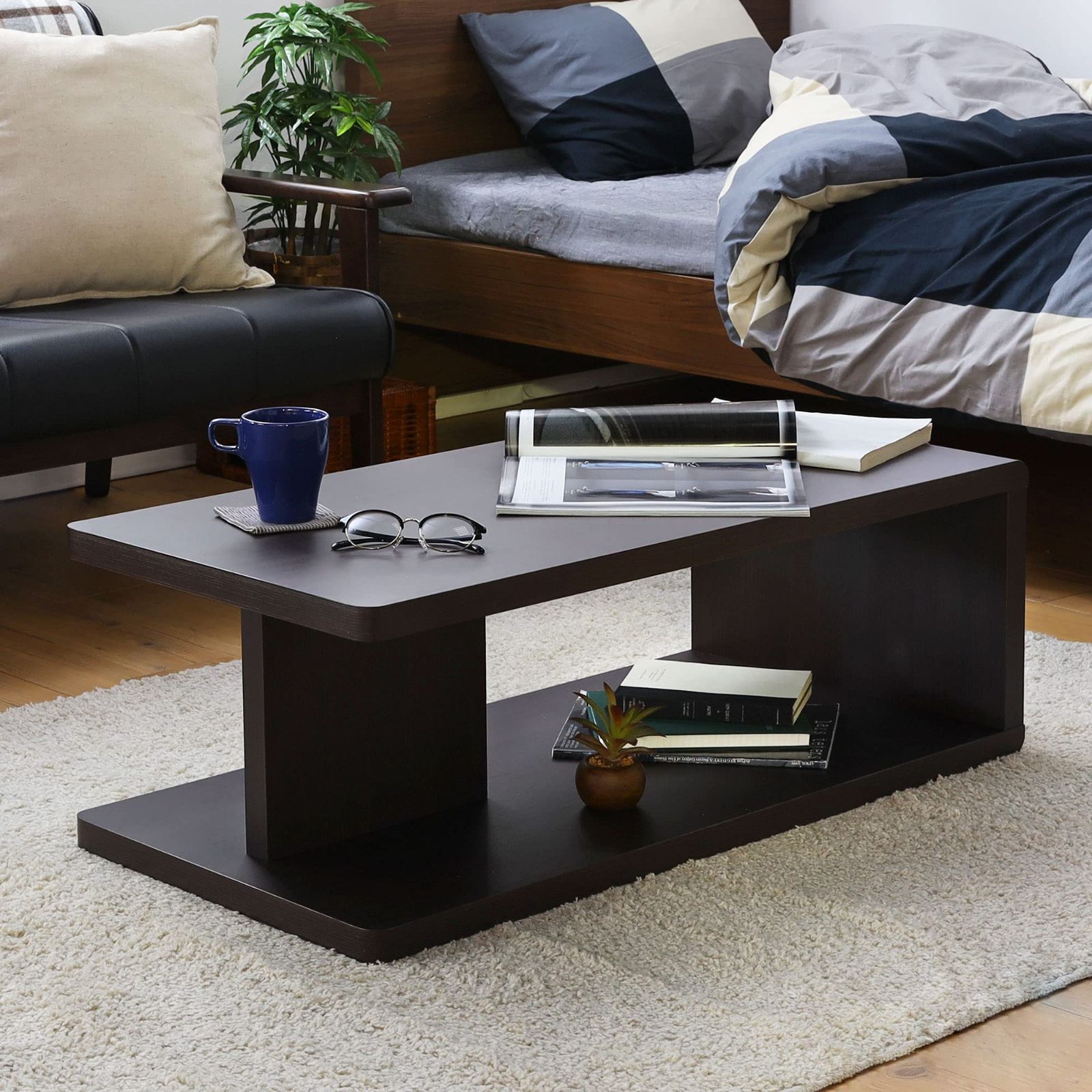 おしゃれ シンプル 机 ダークブラウン 幅89.7 ローテーブル 高さ31.6 奥行45cm 白井産業 KI2-9045TDK キアエッセ2