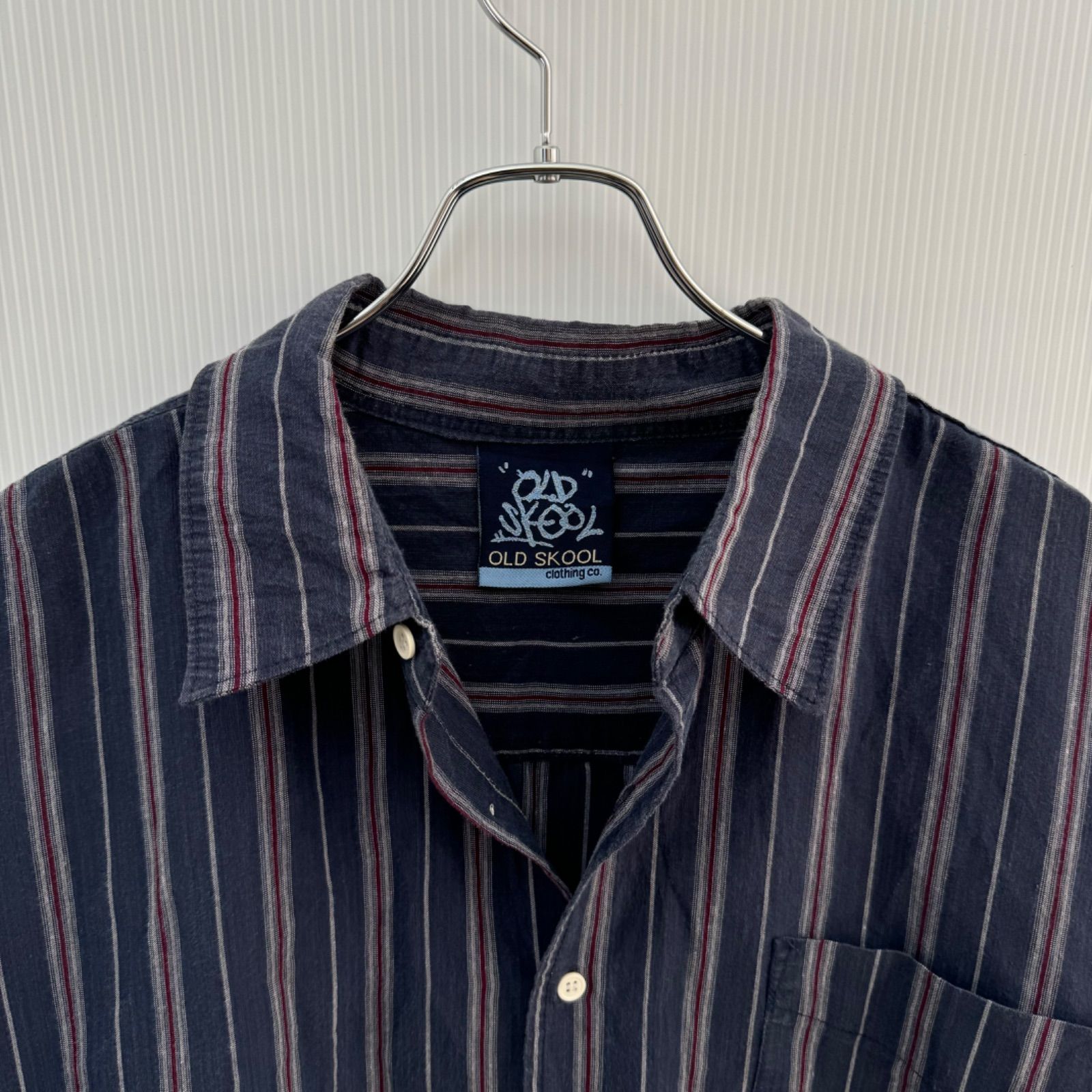 ストライプシャツ XXXXLシャツ 長袖シャツ ネイビー 赤