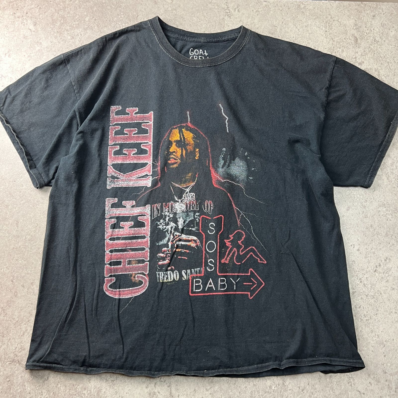 Chief Keef チーフキーフ ラップT Tシャツ カットソー Travis Scott トラヴィススコット オーバーサイズ ビッグシルエット  ボックスシルエット スミクロ ヴィンテージブラック - メルカリ