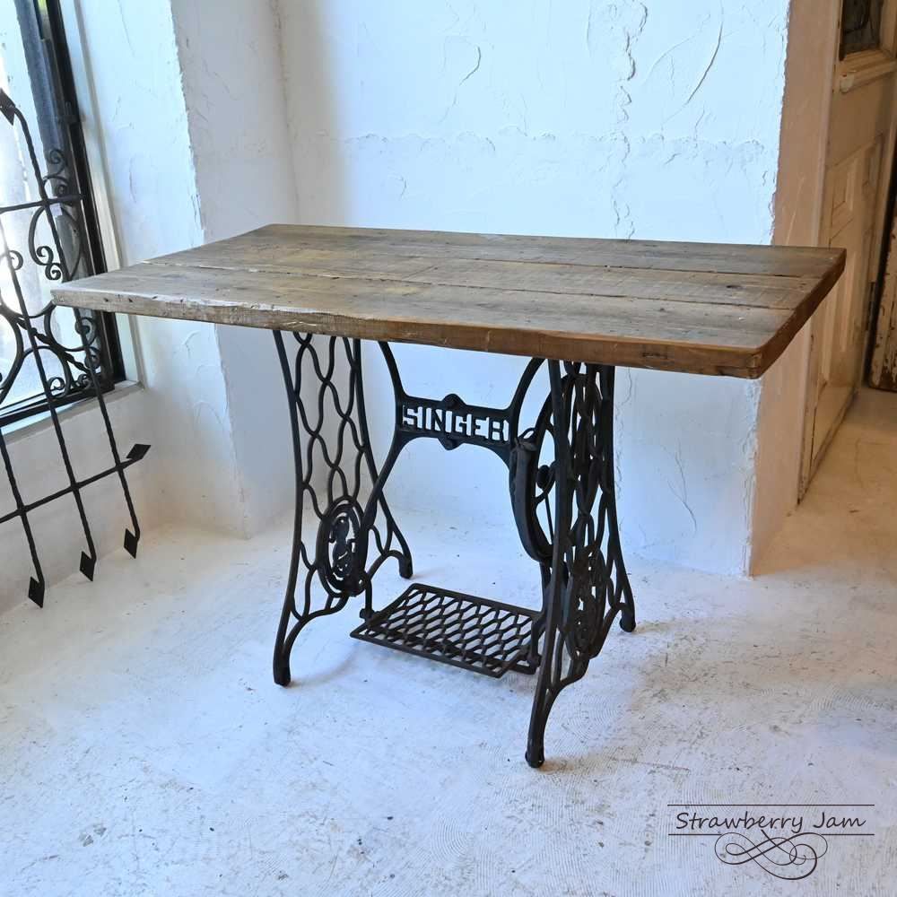アンティークミシン脚テーブル 【MISHIN 】足踏みミシン 網目 レトロ