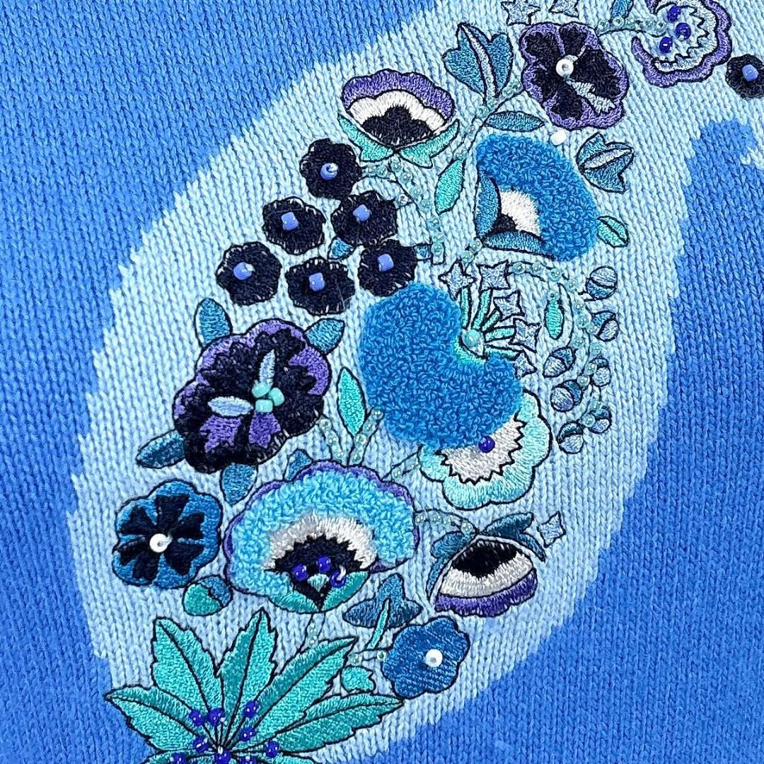 LEONARD 長袖ハイネックニット アンゴラ混 L ブルー ペイズリー柄