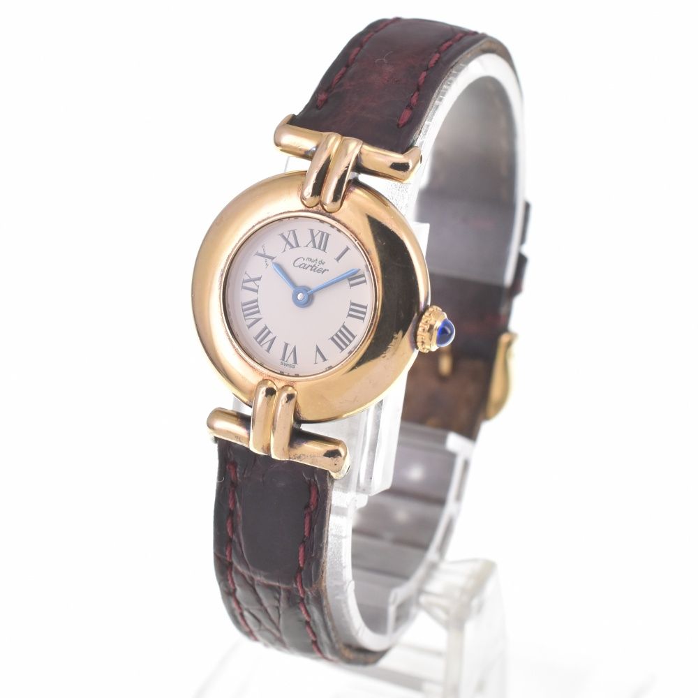 カルティエ CARTIER 590002 マストコリゼ SM ヴェルメイユ SV 925 GP レザー クォーツ レディース 保証書付き N 140754