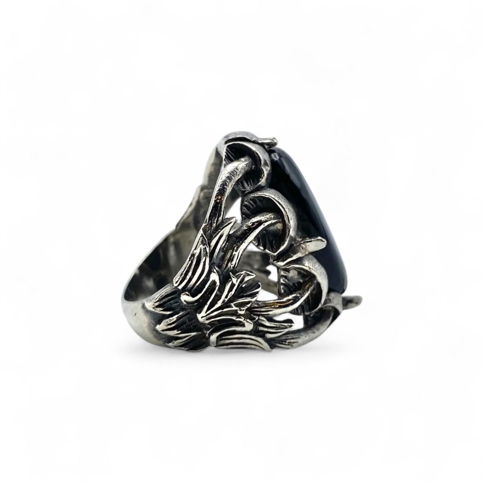 漆黒の神秘】ブラックオニキス Silver 925 刻印 80s Vintage Ring 