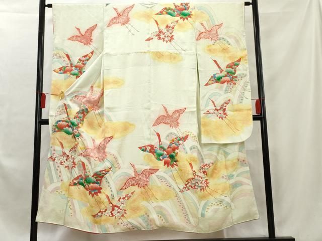 平和屋着物□豪華振袖 駒刺繍 飛鶴花文 暈し染め 金彩 正絹 逸品