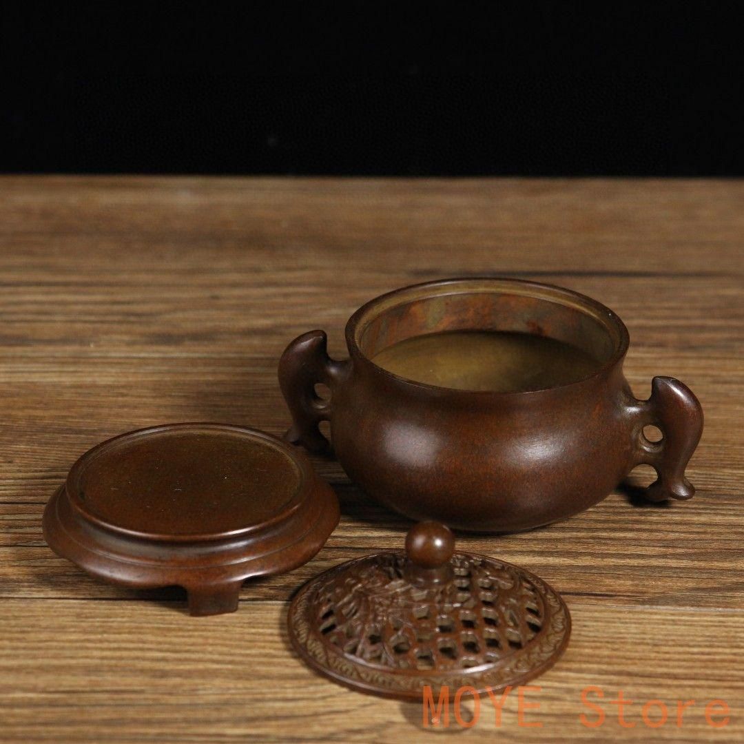 銅製 双魚耳香炉 室内盤香炉 茶道香り炉 香道具 工芸品 置物 美術品・アンティーク・コレクション 銅製 双魚耳香炉 室内盤香炉 茶道