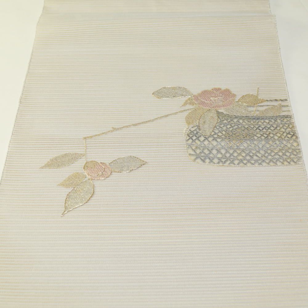 夏物 八寸名古屋帯 絽 綴れ 絽刺し刺繍 花籠模様 正絹 お太鼓柄 【送料 ...