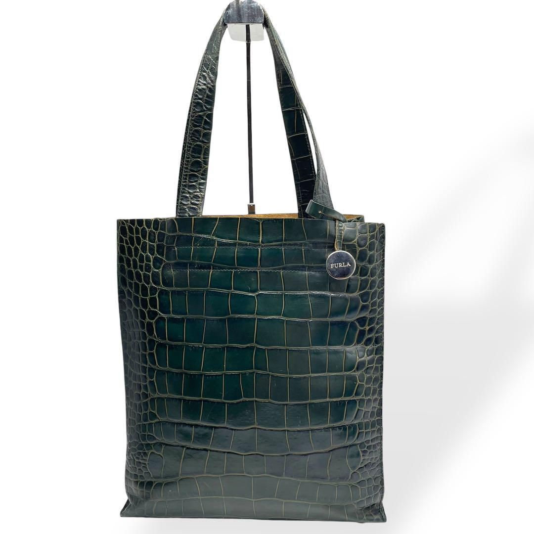 FURLA フルラ クロコ型押し レザー トートバッグ ライトグリーン系 鞄 Yahoo!オークション -「フルラ バッグ グリーン」(トートバッグ