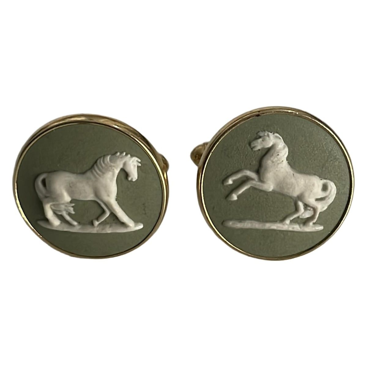WEDG WOOD ウェッジウッド カフス ジャスパー ゴールド×カーキ×白 馬