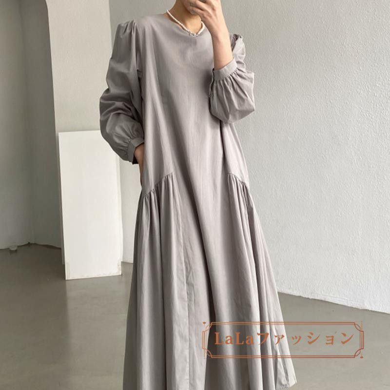 ワンピース マキシワンピース レディース 春 秋 長袖 ボリューム袖