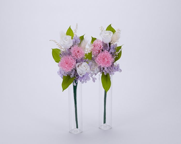 プリザーブドフラワーステム式仏花 二束一対 人気 彩香 さいか 桃