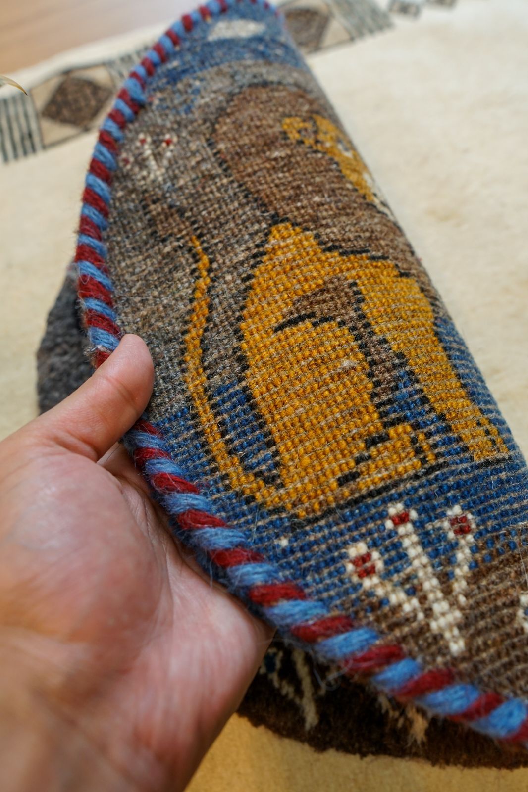 40×40cm ペルシャ絨毯 手織りギャッベ カシュクリ族ギャッベ