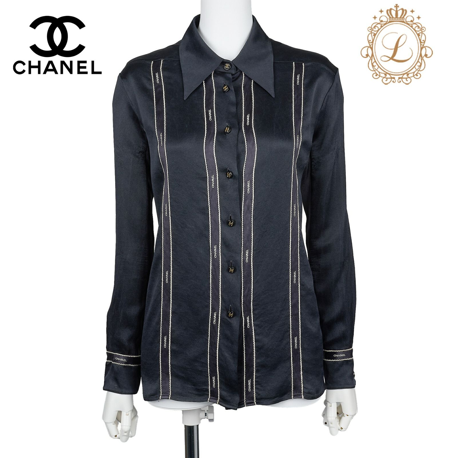 シャネルロゴボタンキュロット 返品可】CHANEL シャネル ロゴ リボン ココボタン ブラウス