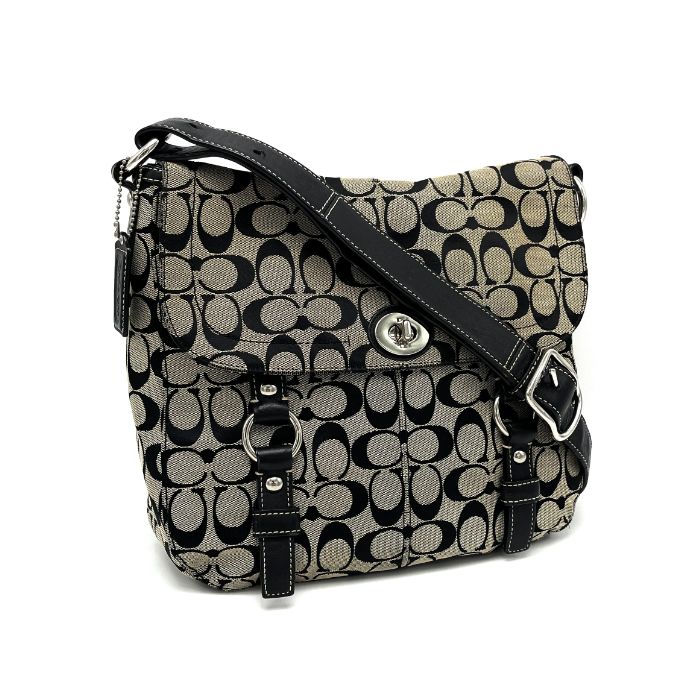 COACH コーチ シグネチャー ターンロック キャンバス × レザー ショルダー バッグ dD0864N
