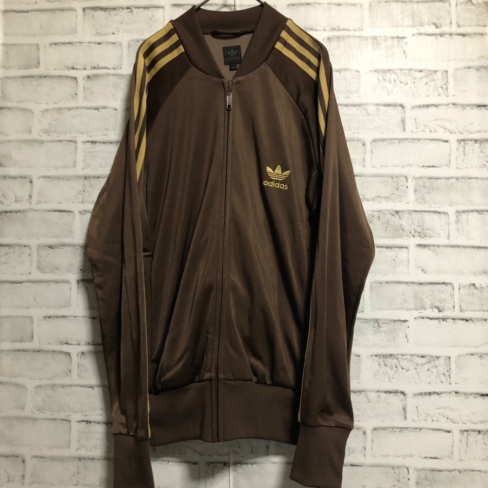 美品ブラウンL⭐️90s adidas トラックジャケット 刺繍トレファイル 