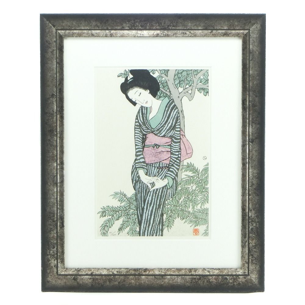 竹久夢二 本物大正時代木版画 「KAWAZIN（彦乃）」 美術品 版画 美術品